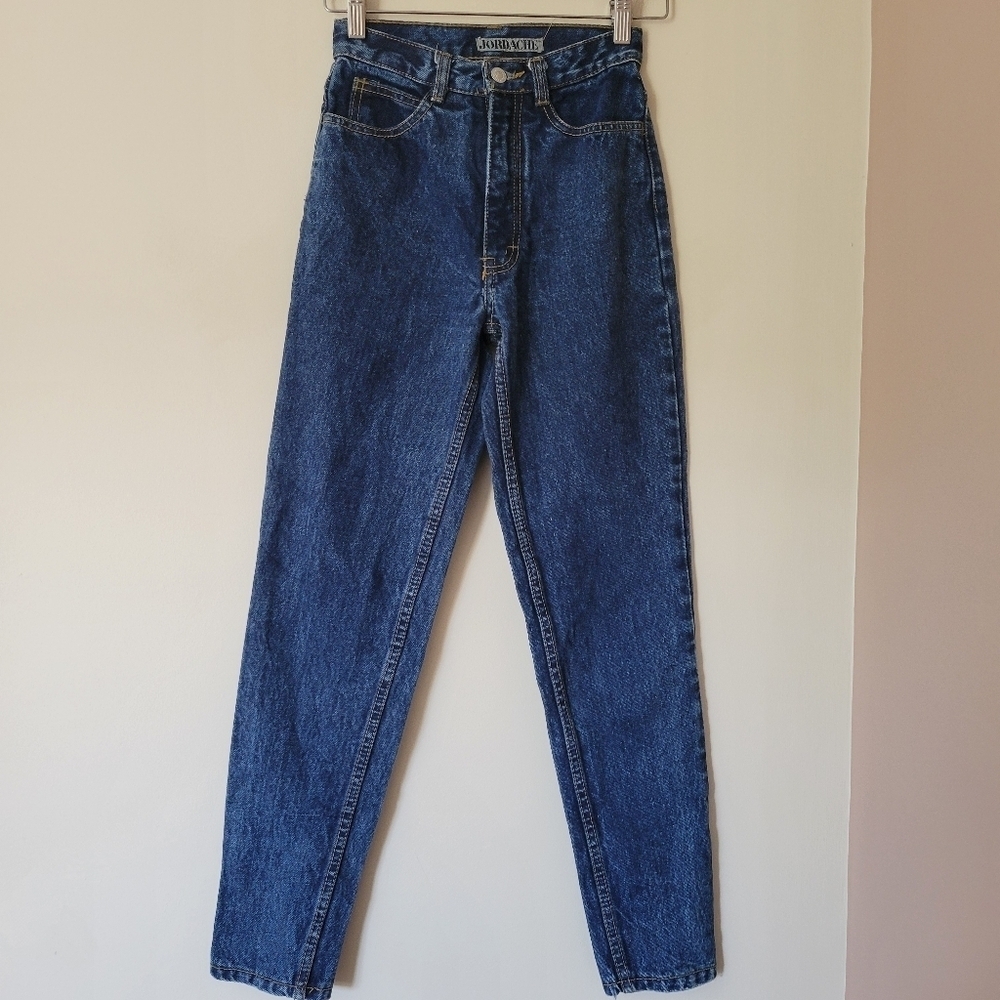 Vintage Jordache Dark Wash High Rise Denim Jeans With Zipper Ankle Size 24 - Picture 2 of 10